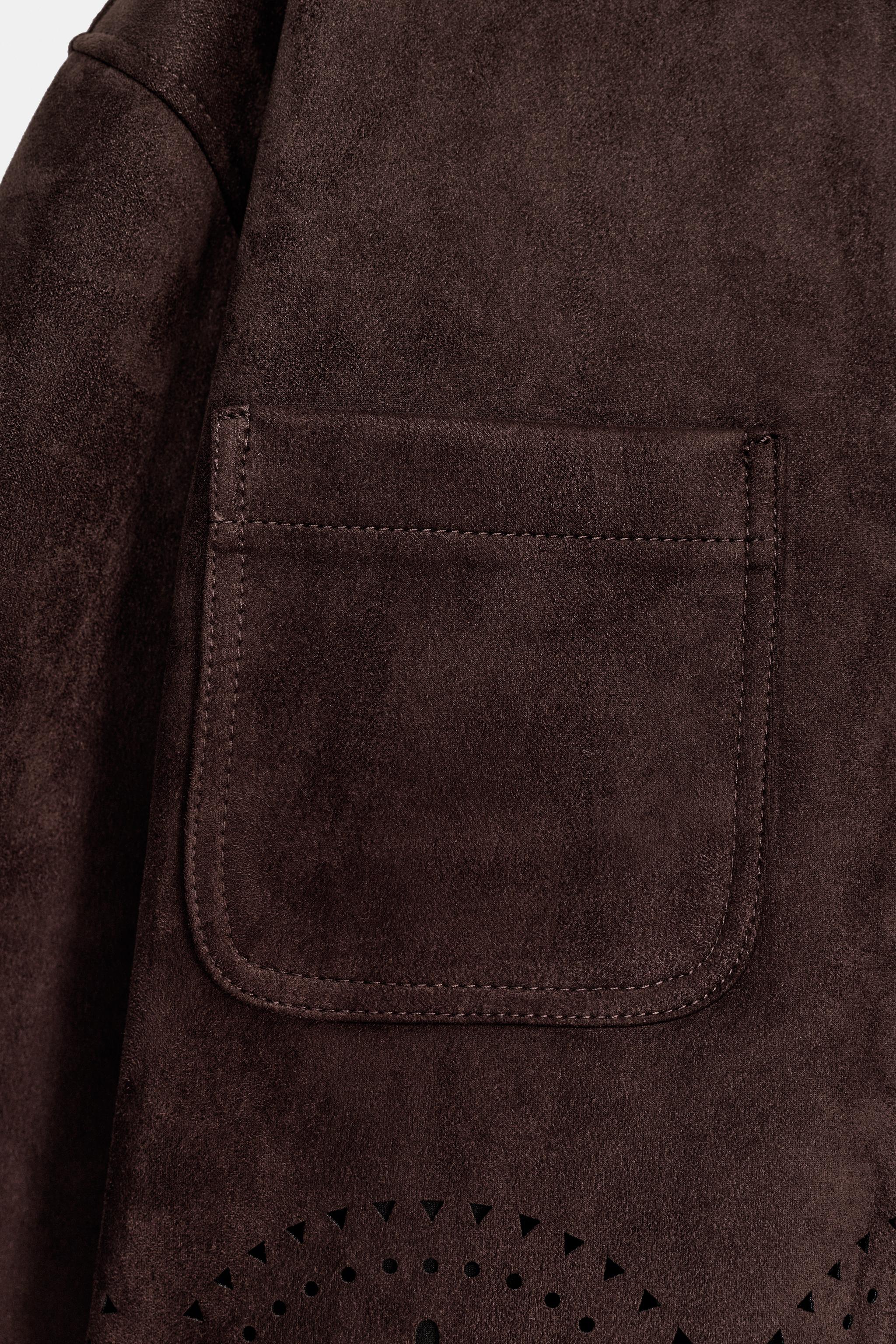 DIE-CUT HEM FAUX SUEDE JACKET